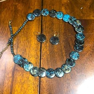 Turquoise and black matching earrings and necklace